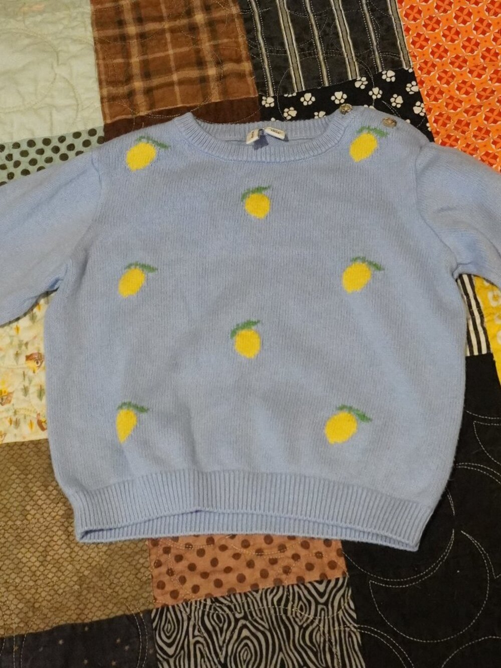 Janie and Jack Lemon Sweater Shoulder Button Closure 18-24M